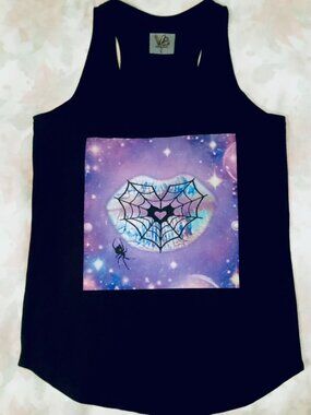 Direct To Garment Visual Bliss Co Printed Black Tank Top With a Spider Design